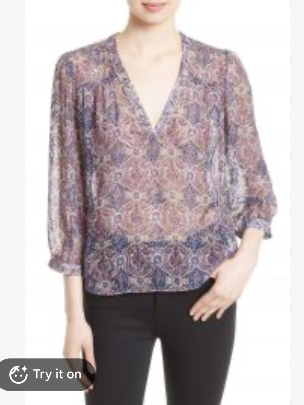 NWT Joie Frazier B Purple paisley V-Neck Blouse size XS
